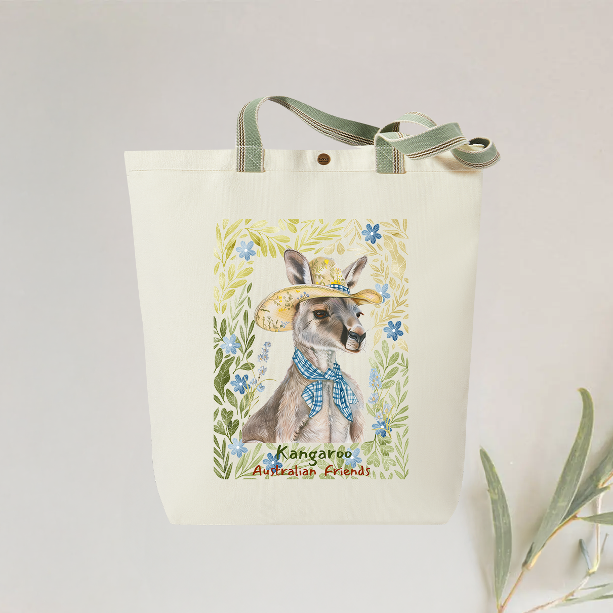 Kangaroo Australian Friends Tote Bag - Stylish and Personalised Eco-Friendly Canvas Bag with Adorable Nature-Inspired Design, Reusable Gift Idea, Designed and Printed in Australia.