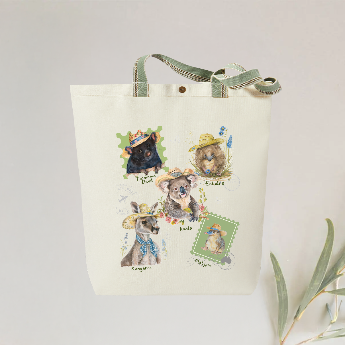 Australian Wildlife Friends Tote Bag - Stylish and Personalised Eco-Friendly Canvas Bag with Adorable Native Animal Illustrations, Reusable Gift Idea, Designed and Printed in Australia.