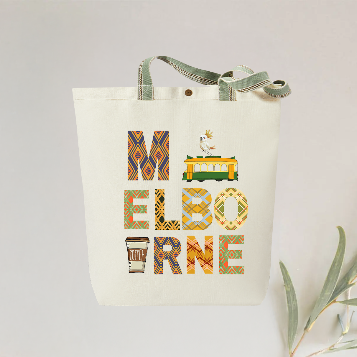 Melbourne Icons Tote Bag - Stylish and Personalised Eco-Friendly Canvas Bag with Vibrant City-Themed Design, Reusable Gift Idea, Designed and Printed in Australia.