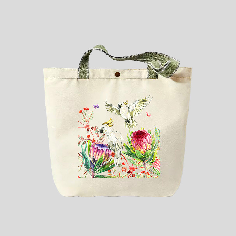 Cockatoo & Native Blooms - Canvas Market Tote