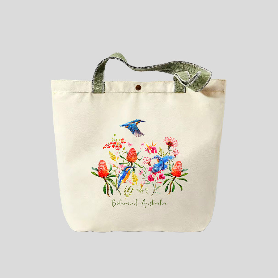 Botanical Kingfisher Garden - Canvas Market Tote