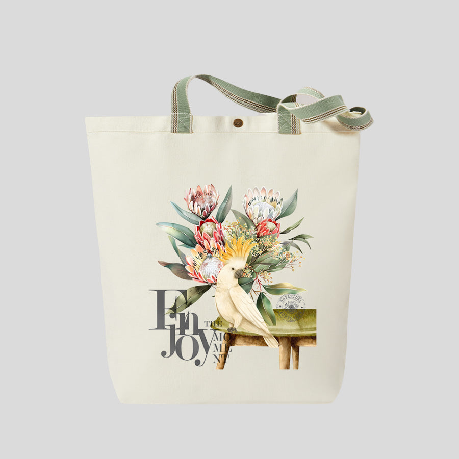 Enjoy the Moment Cockatoo - Canvas Market Tote
