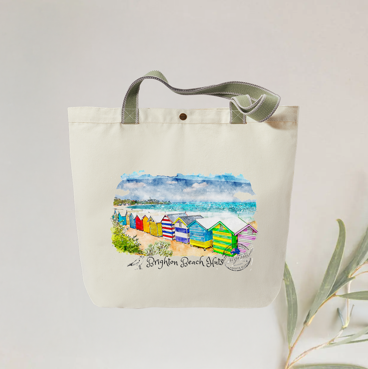 Brighton Beach Huts Tote Bag - Stylish and Personalised Eco-Friendly Canvas Bag with Iconic Melbourne Coastal Design, Reusable Gift Idea, Designed and Printed in Australia.