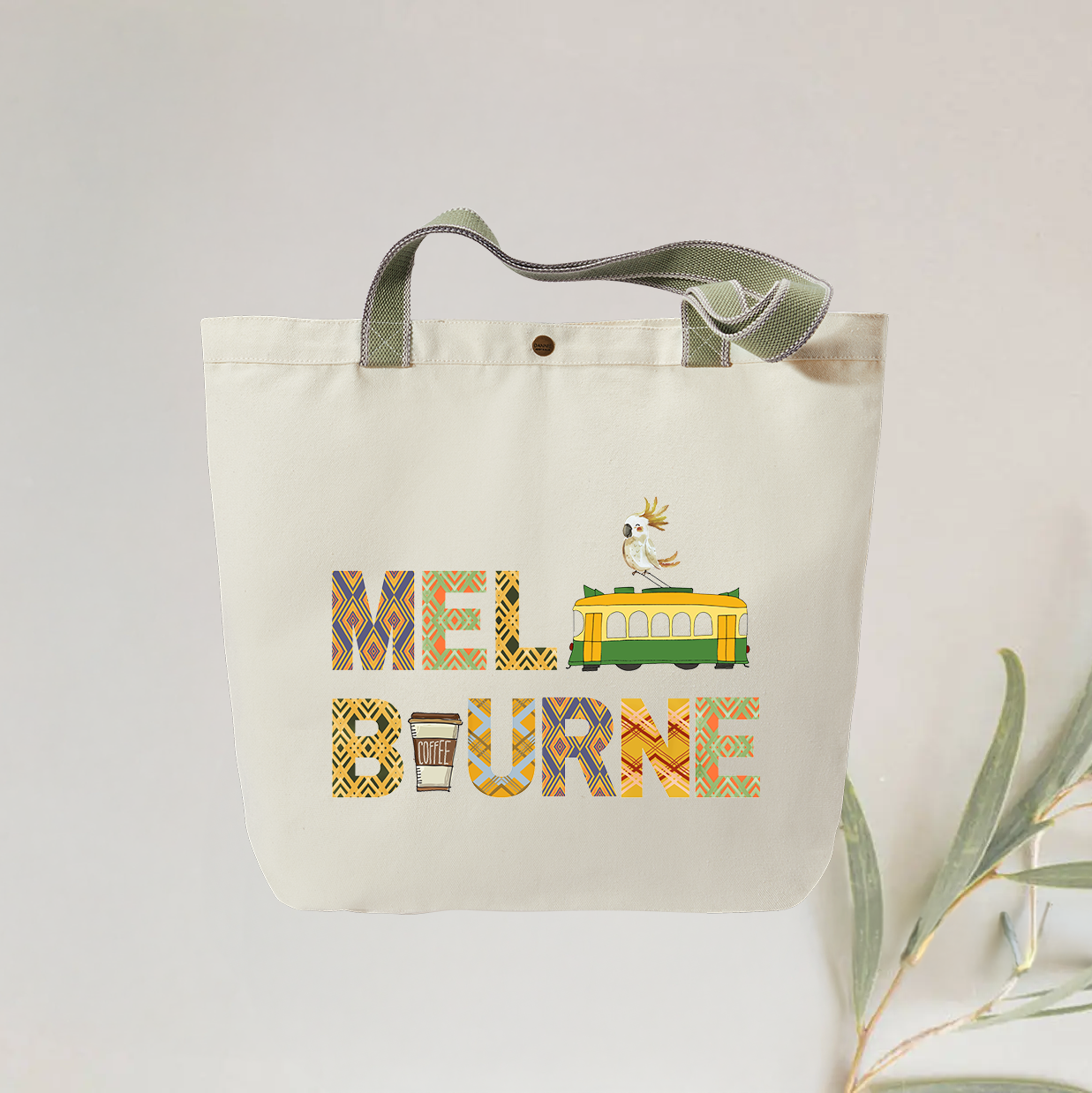 Melbourne Icons Tote Bag - Stylish and Personalised Eco-Friendly Canvas Bag with Vibrant City-Themed Design, Reusable Gift Idea, Designed and Printed in Australia.