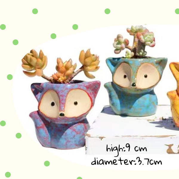 Set of 4 Cute Fox Ceramic Planter