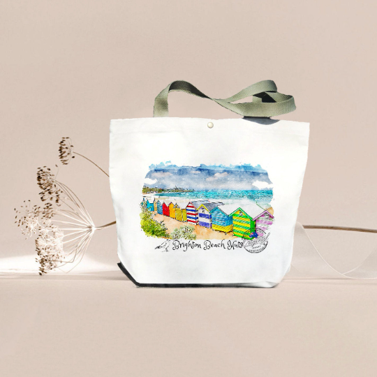 Brighton Beach Hut: Australian Designer Canvas Tote Bags Gift Set-Personalisation Available