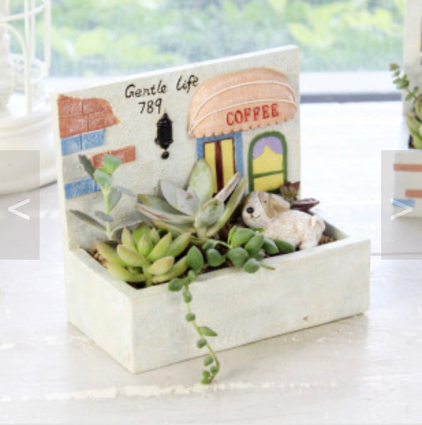 Cute house planter building decor store birthday gift  succulents plants coffee shop mini planter