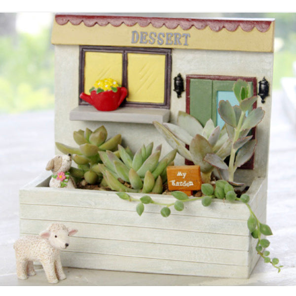 Cute house planter building decor store birthday gift  succulents plants coffee shop mini planter