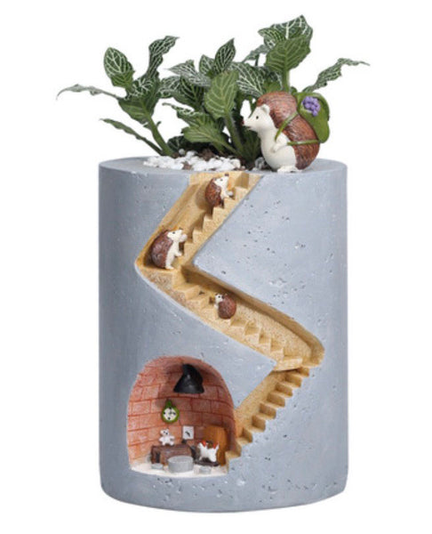 Cute Animal House Resin Planter+ Succulent Pot +Rabbit Hedgehog Decorative Pot +Desktop Ornament