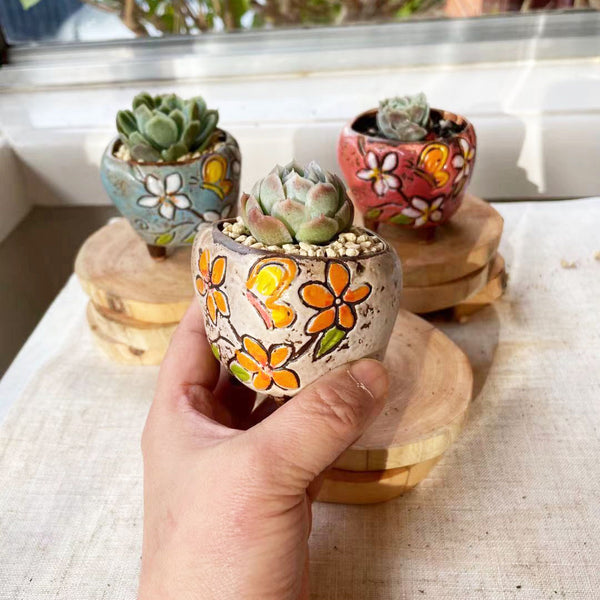 Hand Paint Vintage Mini Garden Pots