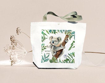 Koala Mother & Baby: Australian Designer Canvas Tote Bags Gift Set-Personalisation Available